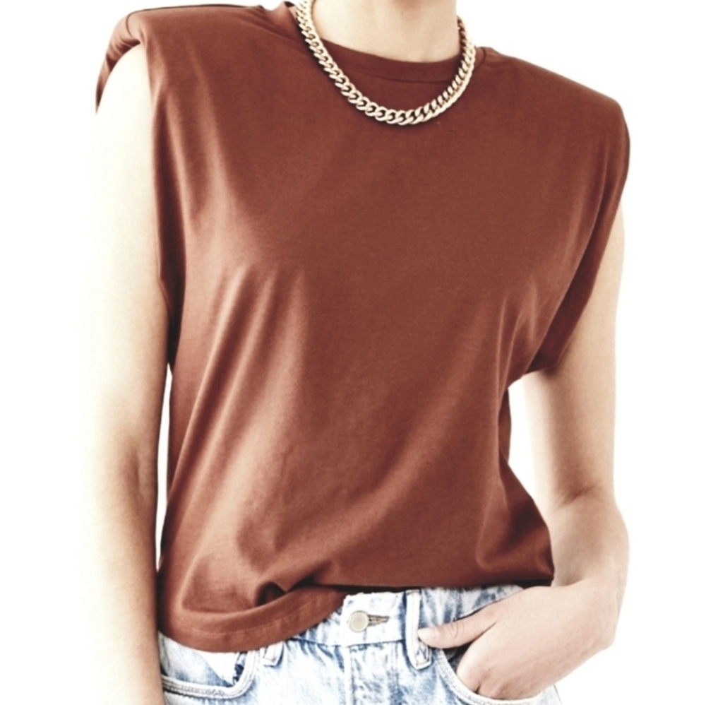 Good American Strong Shoulder Tank Top Tortoise Shell Color/Brown NWT Size 3/L